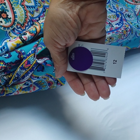 RN Studio Cold Shoulder Paisley Dress Turq Multi 12, stretchy,  flowy - Picture 6 of 9